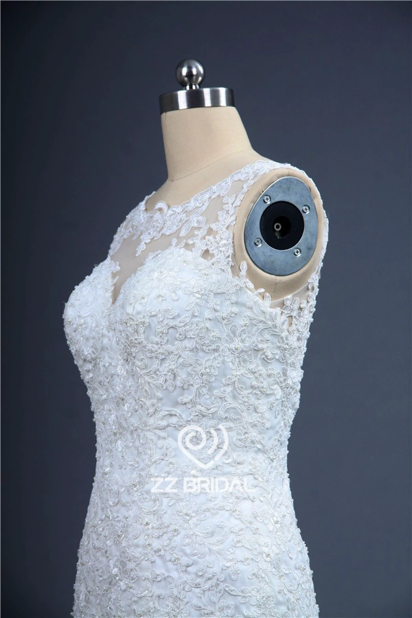Nova ilusão chegada corpete completo sereia vestido de casamento de renda appliqued fabricados na China