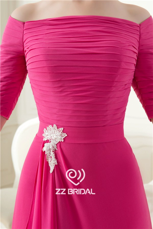 New arrival rose red boat neck half sleeve chiffon long evening gown China