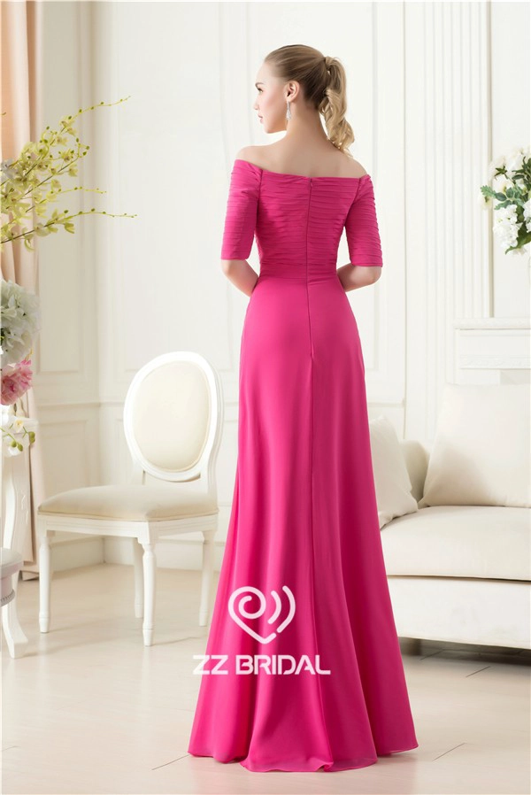 New arrival rose red boat neck half sleeve chiffon long evening gown China