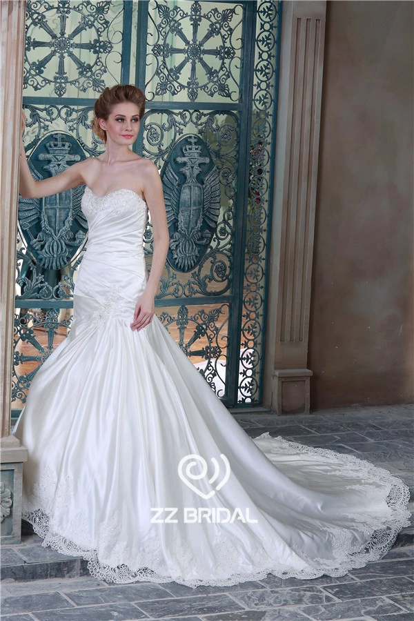 New décolleté chérie perles volants fabricant de robe de mariée en dentelle-up