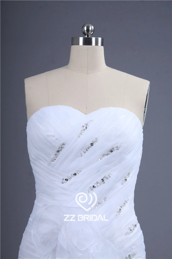 Nuovo stile del neckline increspato organza bordato sirena stratificato abito da sposa 2015 fornitore