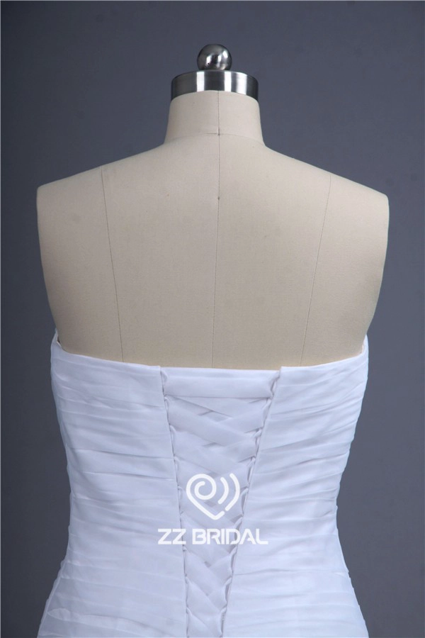 Nuovo stile del neckline increspato organza bordato sirena stratificato abito da sposa 2015 fornitore