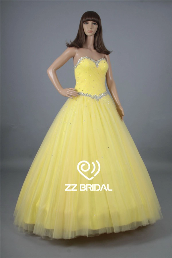 Sukienka Made in China kochanie dekolt koralikami sznurowane żółty prom dress