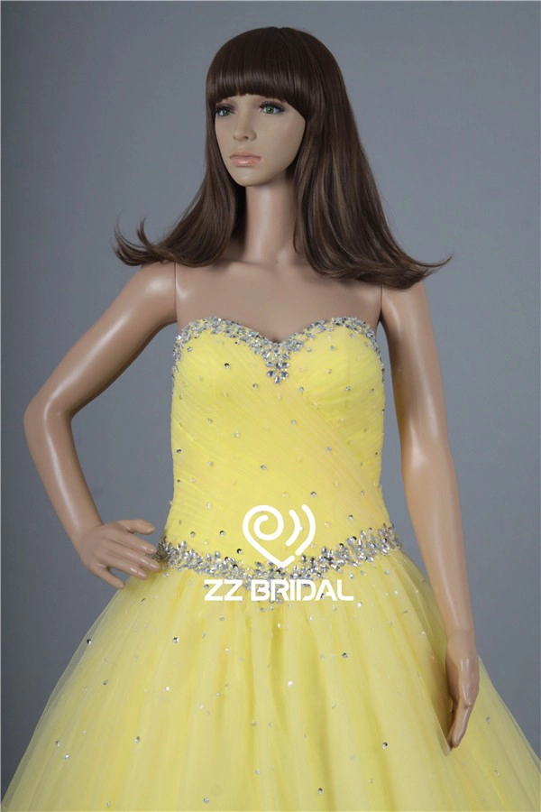 Sukienka Made in China kochanie dekolt koralikami sznurowane żółty prom dress