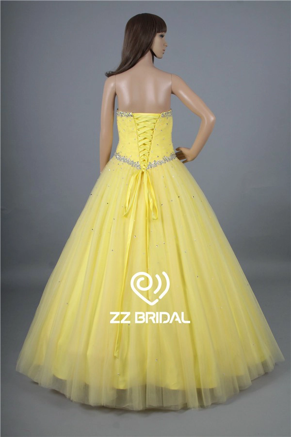 Sukienka Made in China kochanie dekolt koralikami sznurowane żółty prom dress
