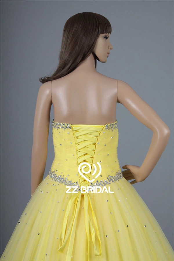 Sukienka Made in China kochanie dekolt koralikami sznurowane żółty prom dress
