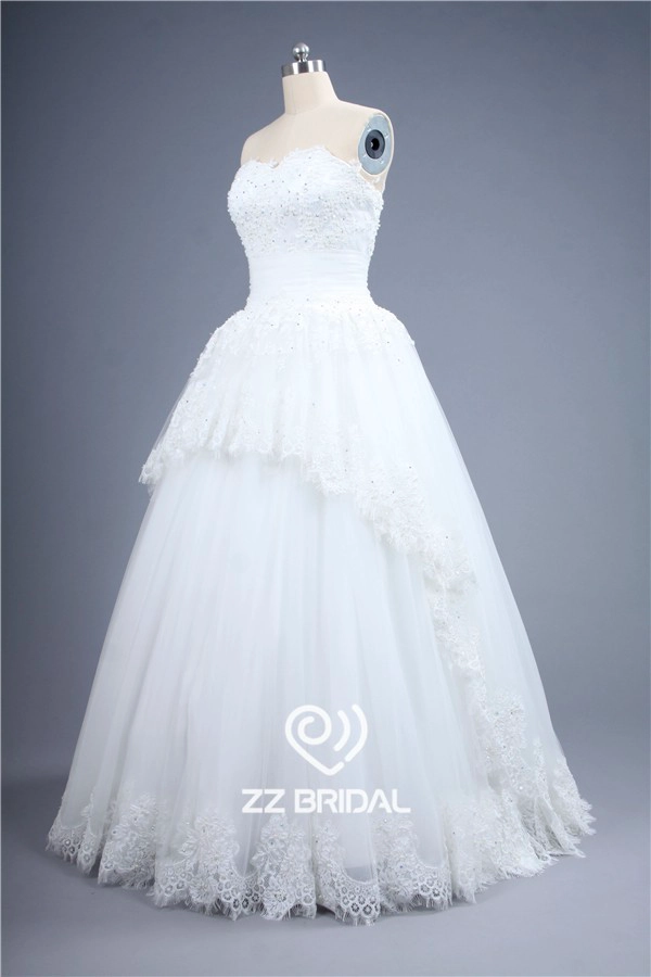 Images réelles robe de mariée en dentelle perlée bas appliqued décolleté amie de dentelle A-ligne