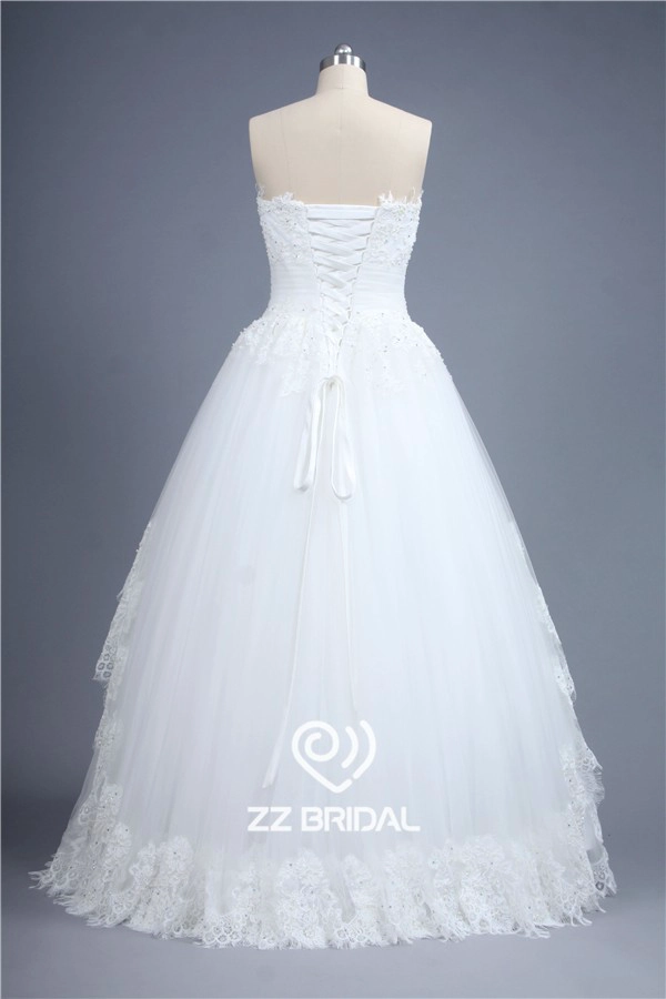Images réelles robe de mariée en dentelle perlée bas appliqued décolleté amie de dentelle A-ligne