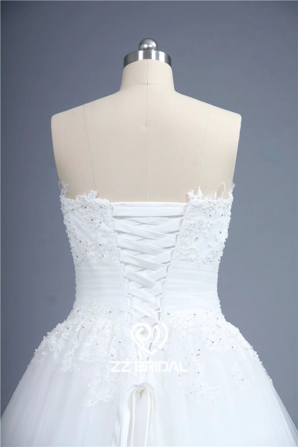 Images réelles robe de mariée en dentelle perlée bas appliqued décolleté amie de dentelle A-ligne
