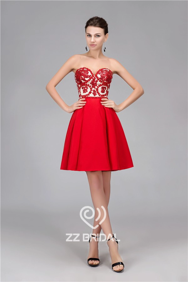 China Reale Abbildungen Schatzausschnitt backless roten kurzen Abendkleid Lieferanten Hersteller
