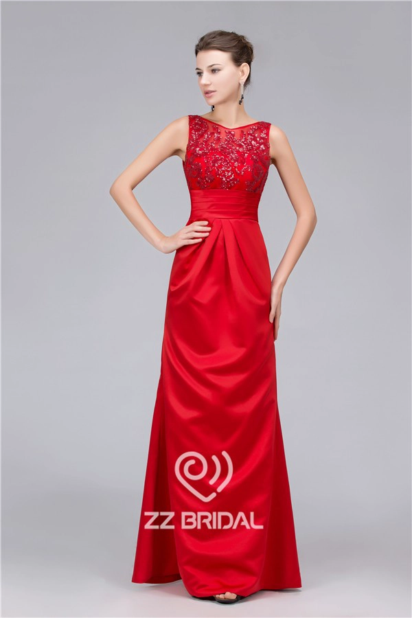 Satin sequined V-plecy bowknot długim wieczorowej sukni wykonany w Chinach