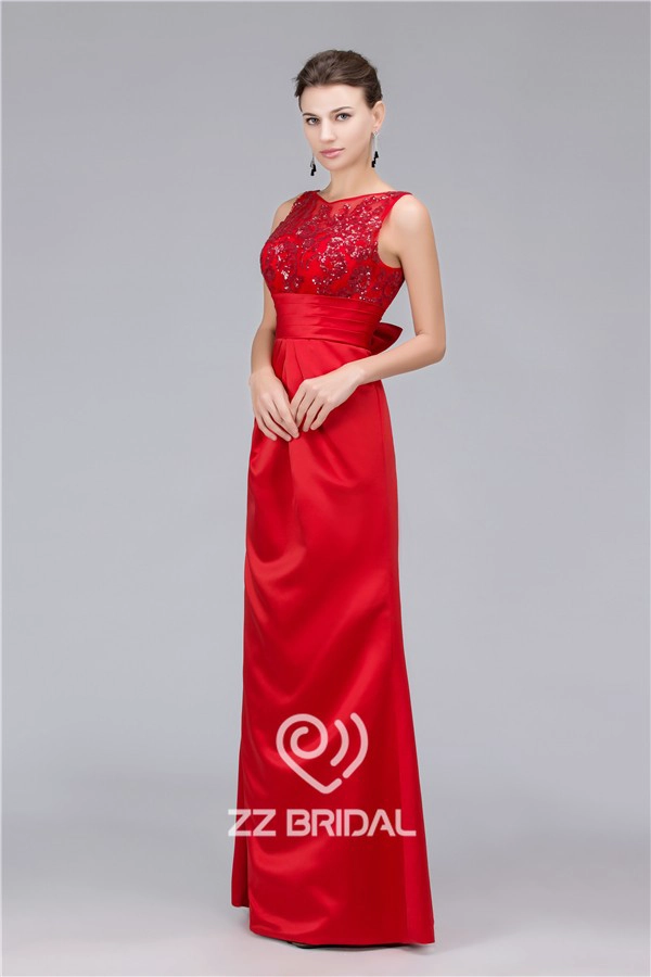 Satin sequined V-plecy bowknot długim wieczorowej sukni wykonany w Chinach
