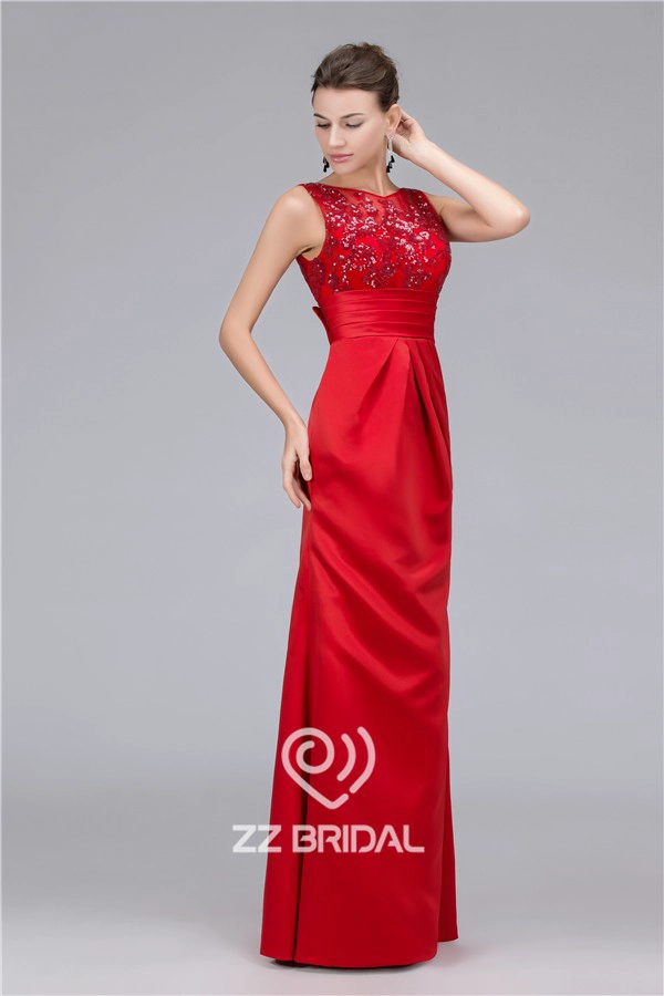 Satin sequined V-plecy bowknot długim wieczorowej sukni wykonany w Chinach