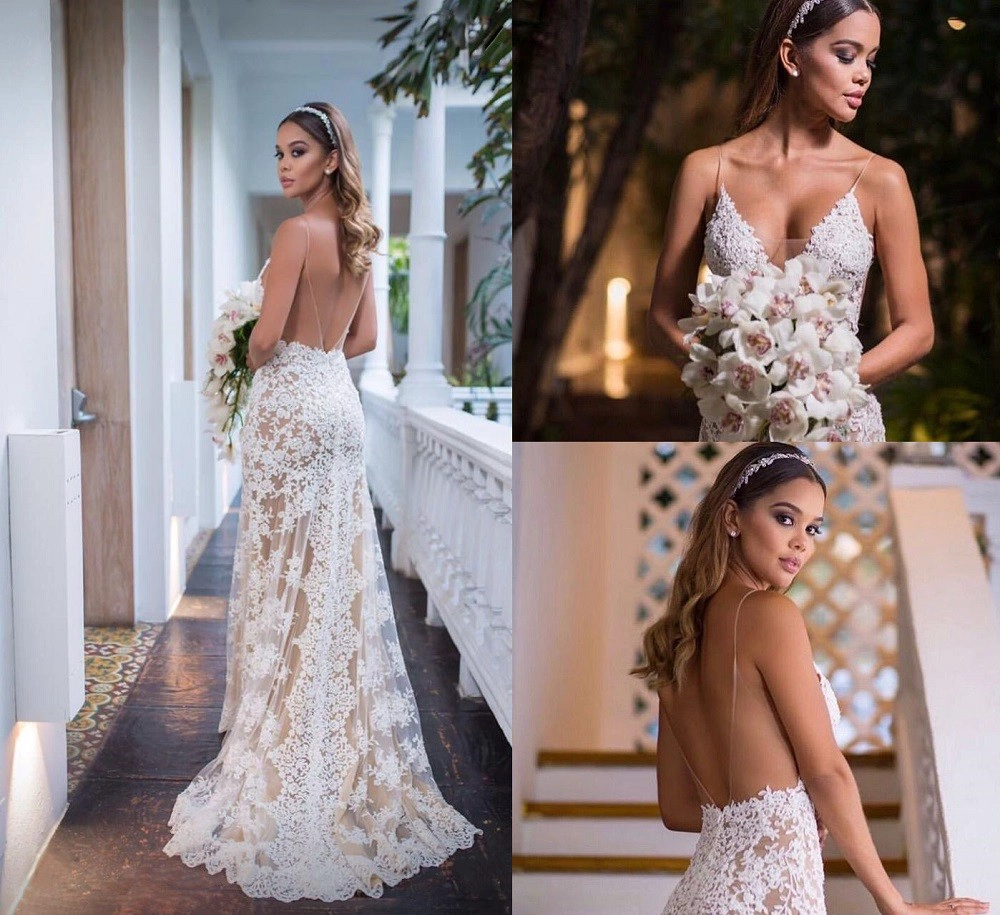 China Sexy Spaghetti Strap Lace Lässige Brautkleider fertigen eine Linie Brautkleider Hersteller