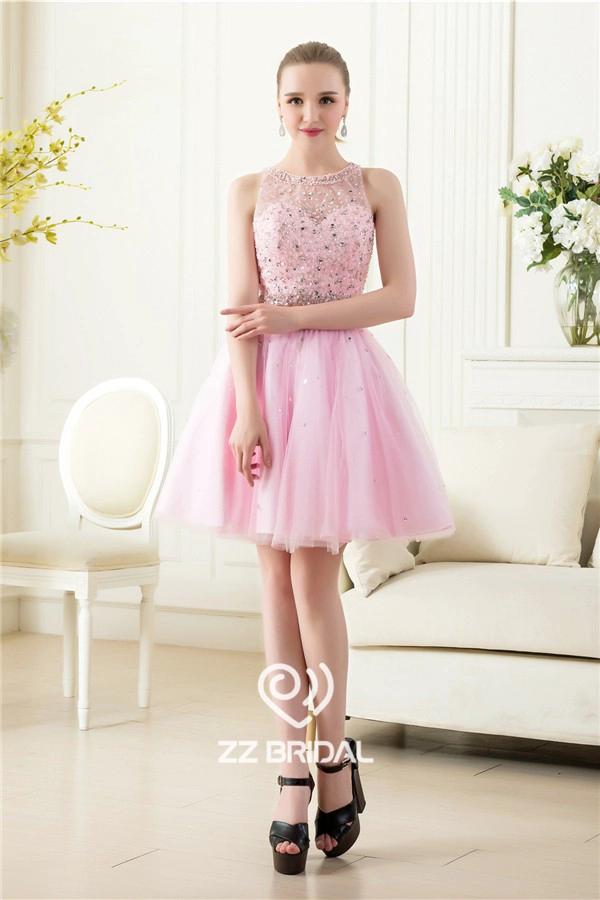 Sexy zwei Stücke wulstige backless sleeveless rosafarbenen Abendkleid Made in China