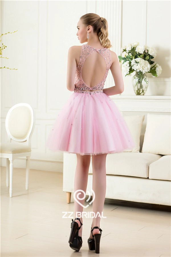Sexy zwei Stücke wulstige backless sleeveless rosafarbenen Abendkleid Made in China