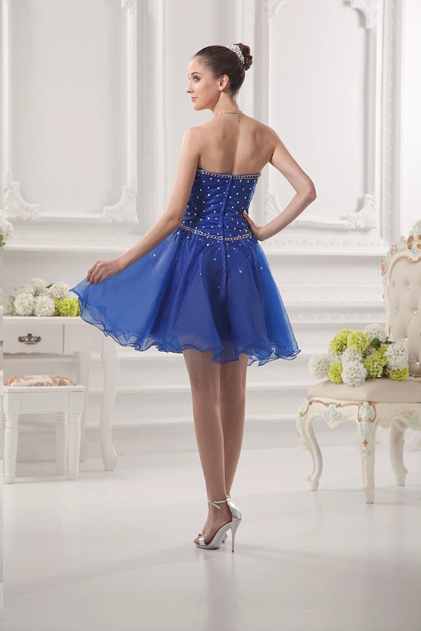 Vestido de formatura curto meninas puffy saia querida frisada organza vestido de cocktail azul