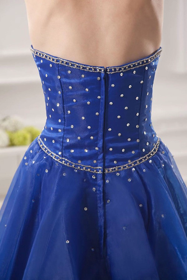 Vestido de formatura curto meninas puffy saia querida frisada organza vestido de cocktail azul