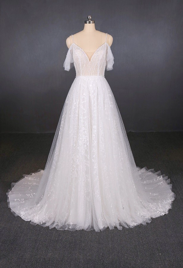 China Spaghettibügel-Hochzeits-Kleid-Brautkleid eine Linie, die Brautkleider bördelt Hersteller