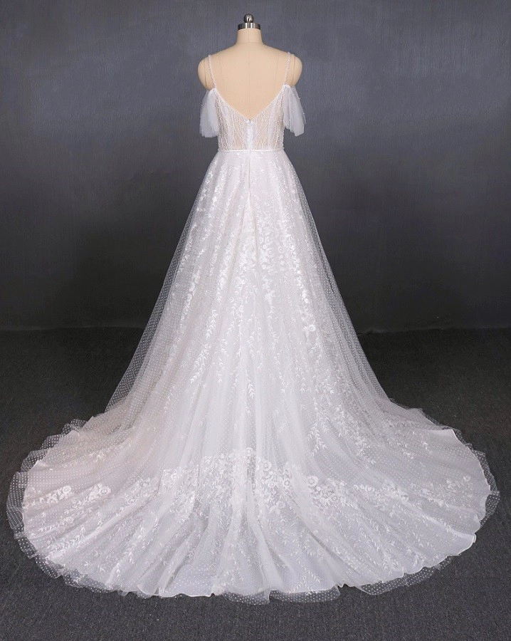 意大利面条带婚纱礼服新娘礼服线串珠新娘礼服