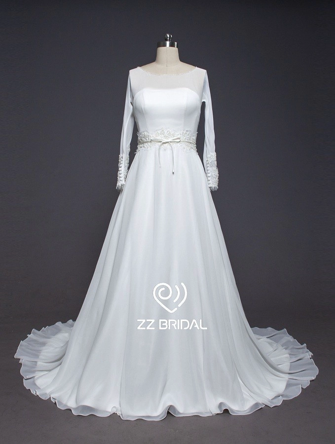 ZZ Bridal 2017 Long sleeve strapless belt beaded A-line wedding dress