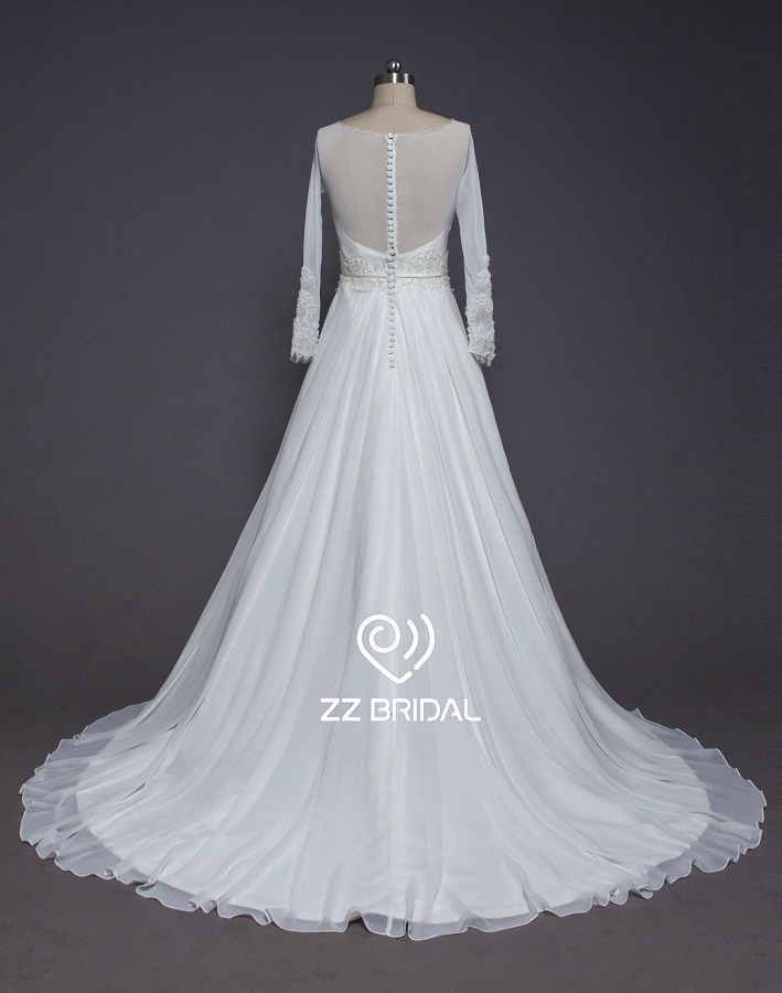 ZZ Bridal 2017 Long sleeve strapless belt beaded A-line wedding dress