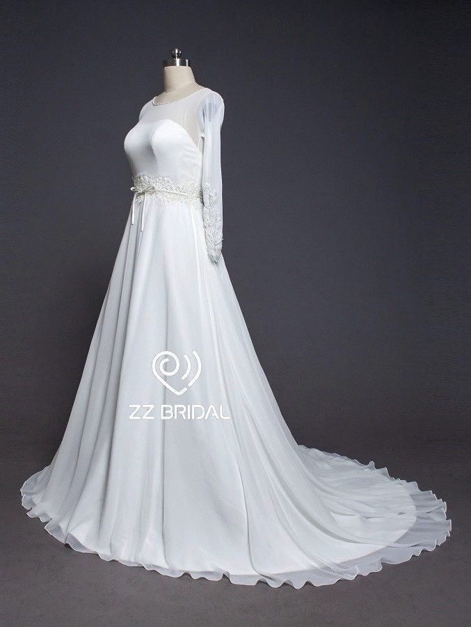 ZZ Bridal 2017 Long sleeve strapless belt beaded A-line wedding dress