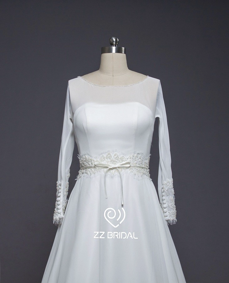 ZZ Bridal 2017 Long sleeve strapless belt beaded A-line wedding dress