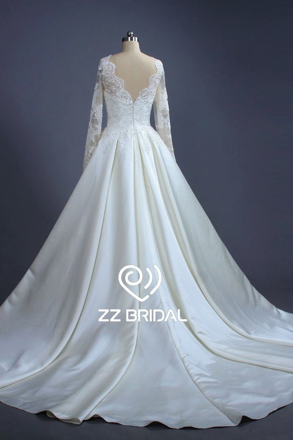 ZZ Bridal 2017 V-powrót koronki suknia ślubna appliqued-Line