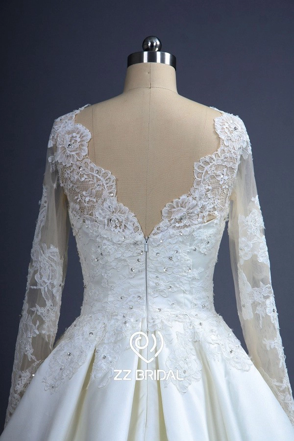 ZZ Bridal 2017 V-powrót koronki suknia ślubna appliqued-Line