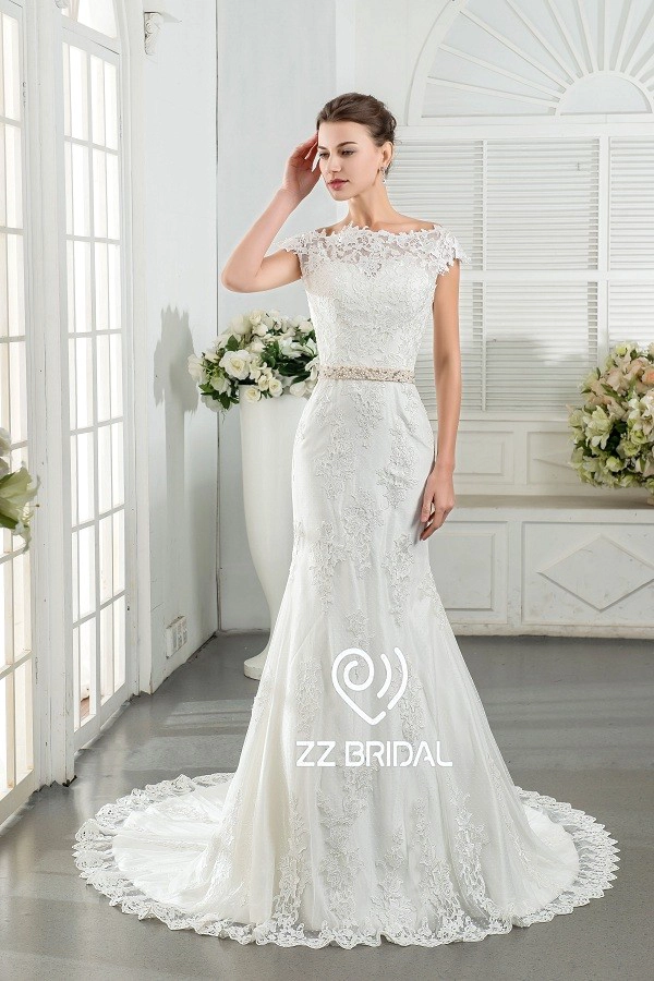 ZZ Bridal 2017 V-back pizzo appliqued perline abito da sposa sirena
