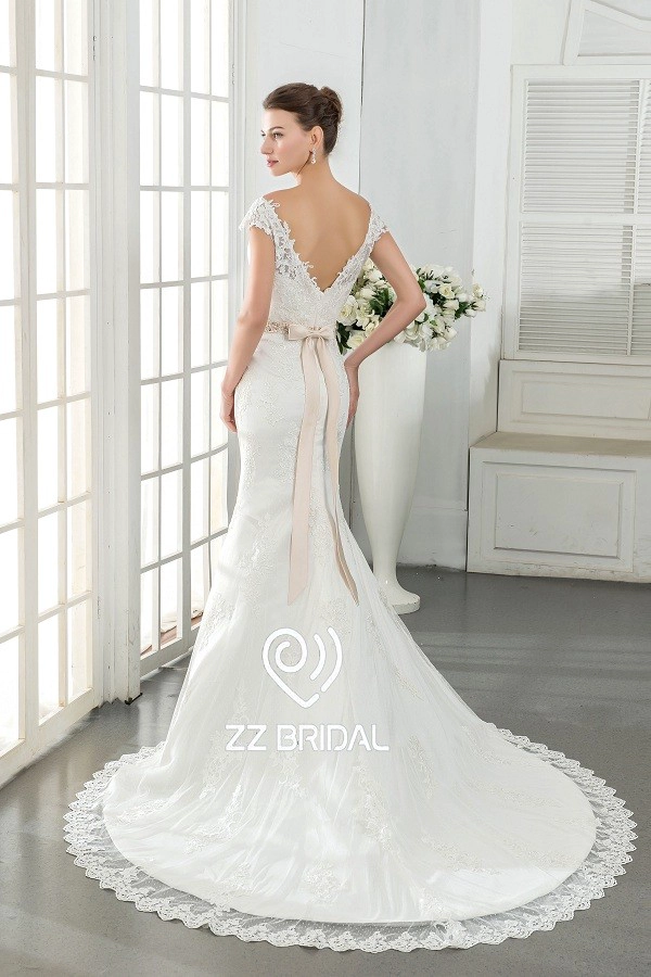 ZZ Bridal 2017 V-back pizzo appliqued perline abito da sposa sirena