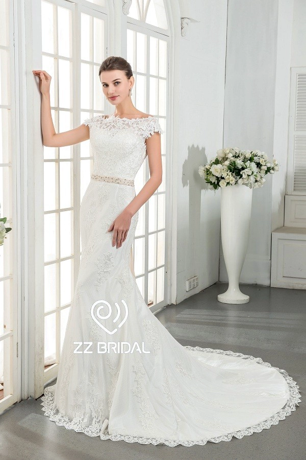 ZZ Bridal 2017 V-back pizzo appliqued perline abito da sposa sirena