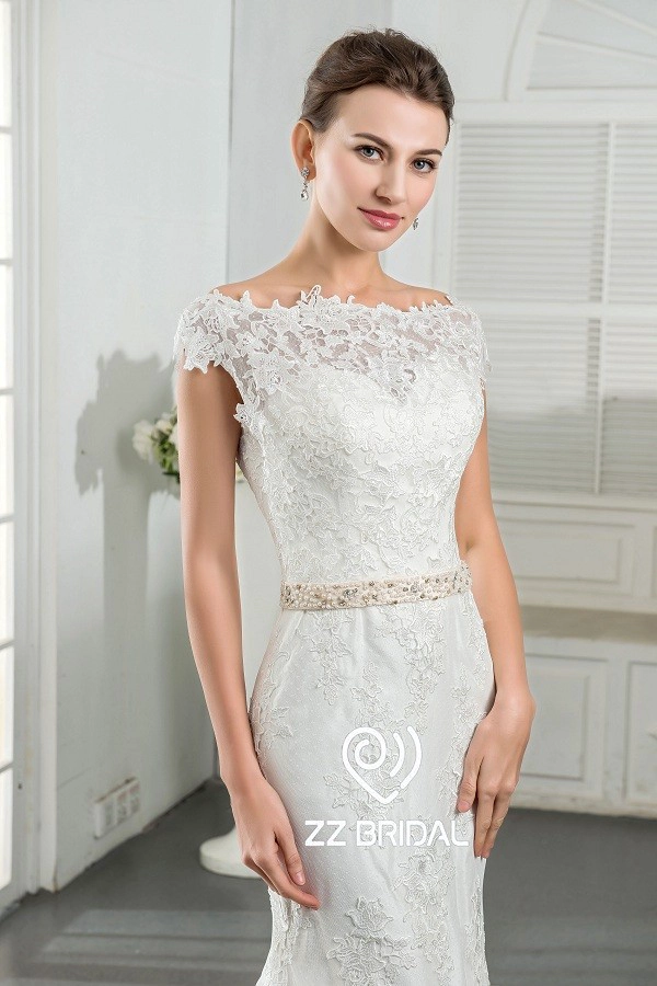 ZZ Bridal 2017 V-back pizzo appliqued perline abito da sposa sirena