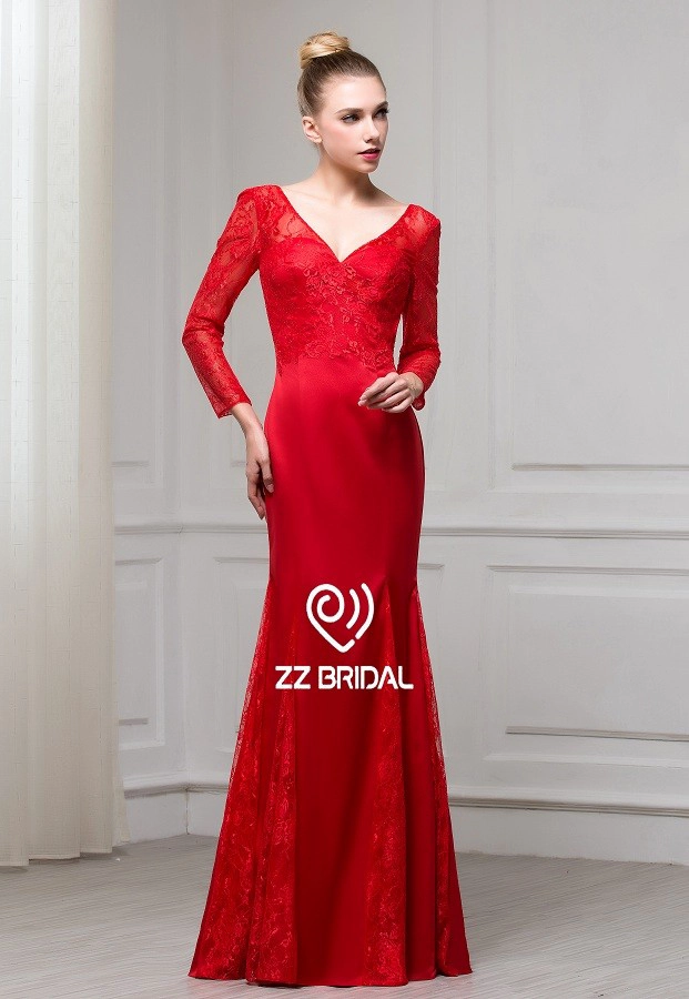 Koronki dla nowożeńców 2017 ZZ serek i V-back appliqued czerwona suknia wieczorowa