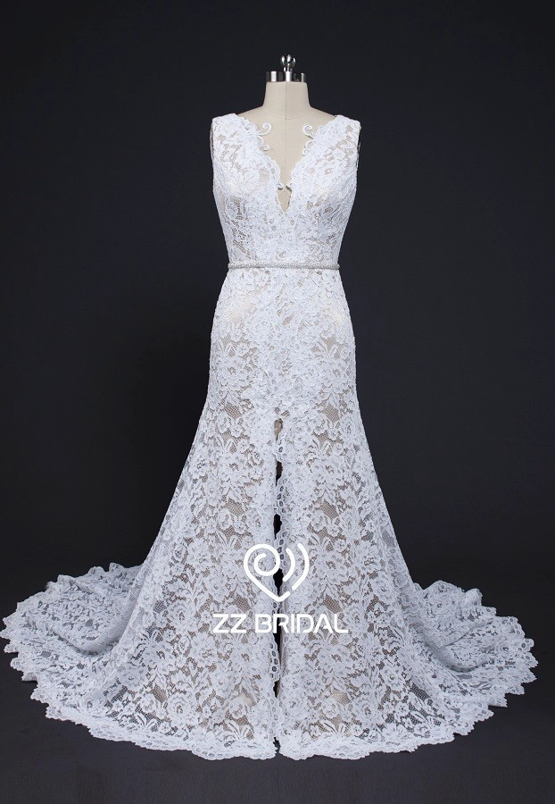 ZZ bridal 2017 V-neck backless lace appliqued mermaid wedding dress