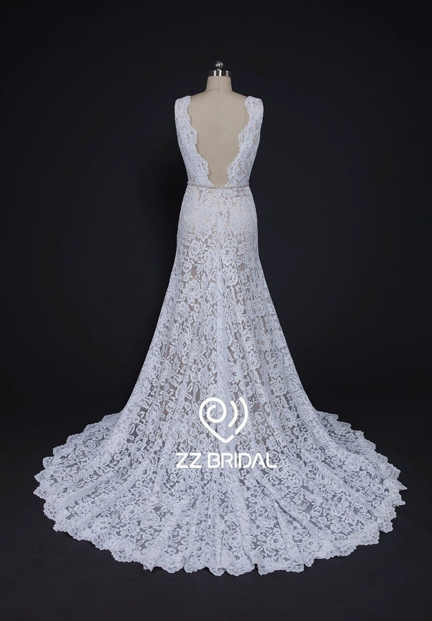 ZZ bridal 2017 V-neck backless lace appliqued mermaid wedding dress