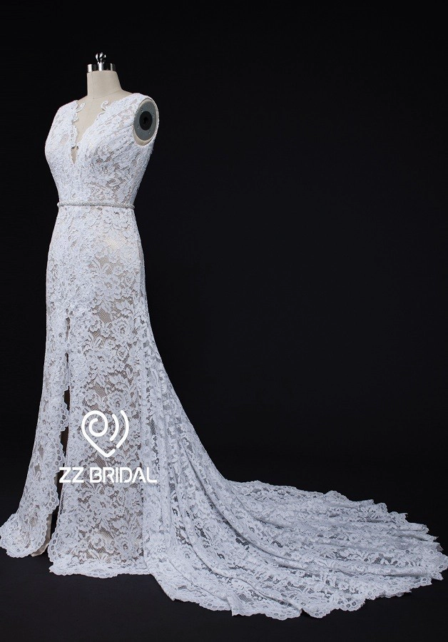 ZZ bridal 2017 V-neck backless lace appliqued mermaid wedding dress