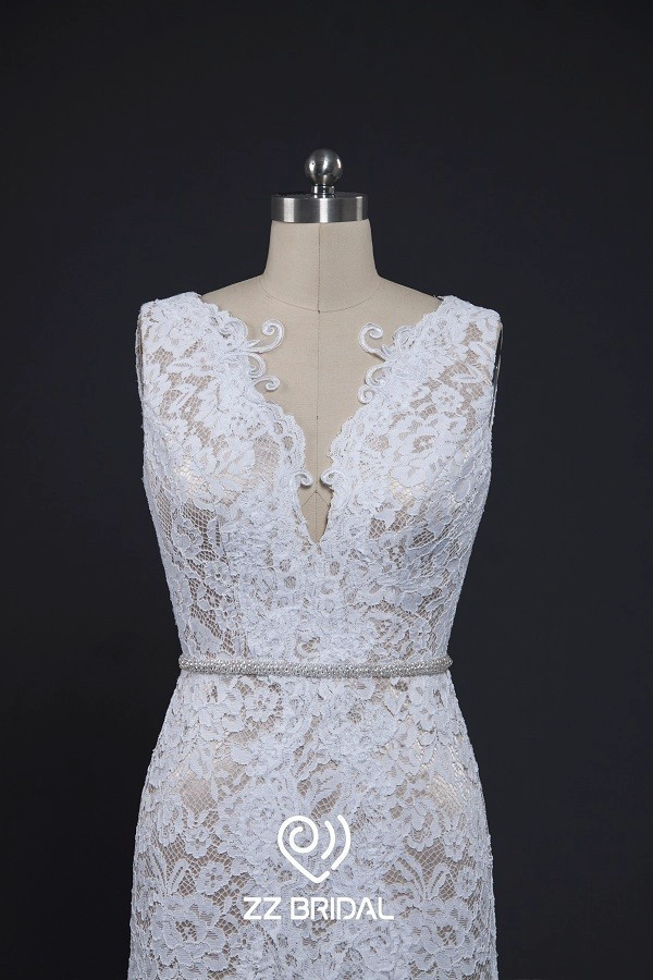 ZZ bridal 2017 V-neck backless lace appliqued mermaid wedding dress