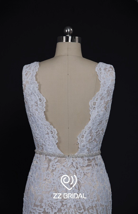 ZZ bridal 2017 V-neck backless lace appliqued mermaid wedding dress