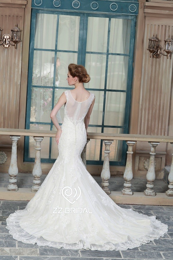 ZZ nupcial 2017 v-cuello de encaje apliques y abalorios de una línea de vestido de novia