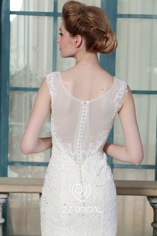 ZZ nupcial 2017 v-cuello de encaje apliques y abalorios de una línea de vestido de novia