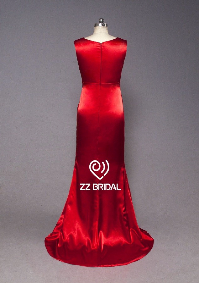 ZZ Bridal 2017 V-kaula Hihaton ryppyinen punainen pitkä ilta puku