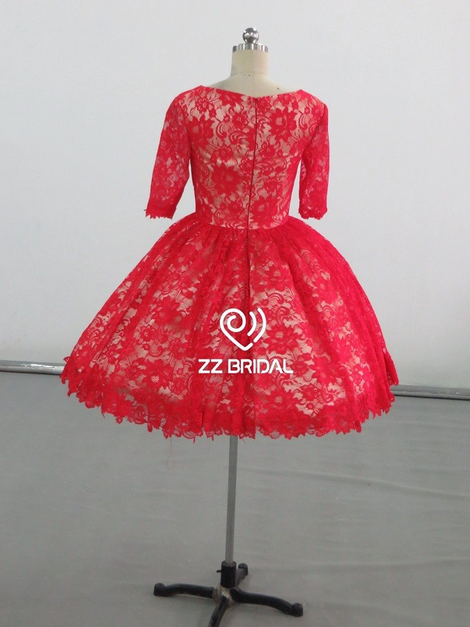 ZZ bridal 2017 boat neck lace ball gown short evening dress