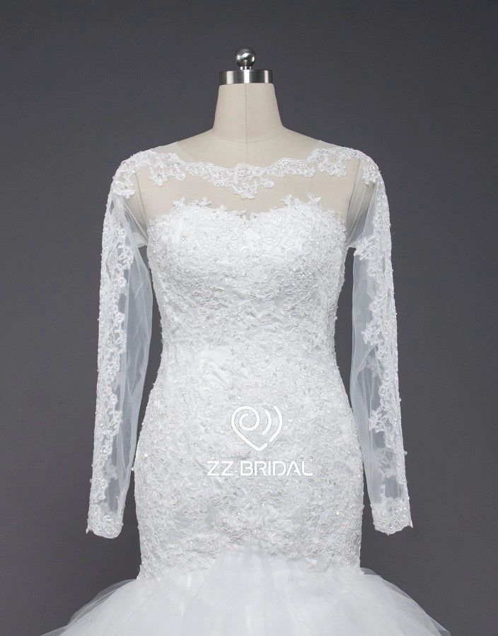 ZZ Bridal 2017 Boat Neck Long Sleeve Lace Mermaid Wedding Dress