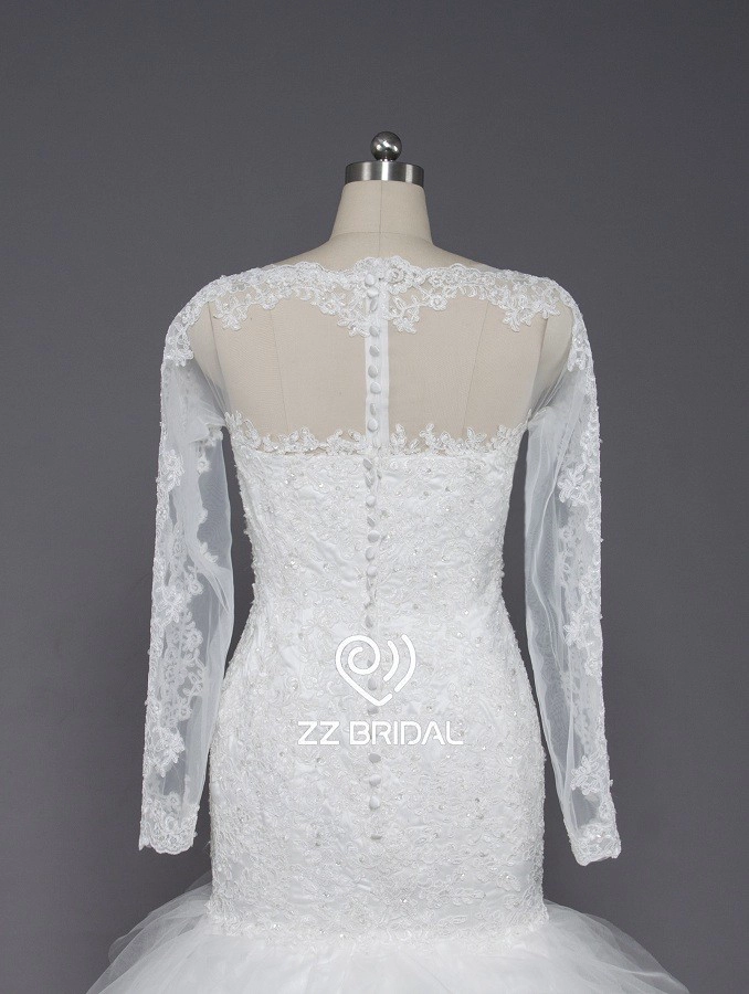 ZZ Bridal 2017 Boat Neck Long Sleeve Lace Mermaid Wedding Dress