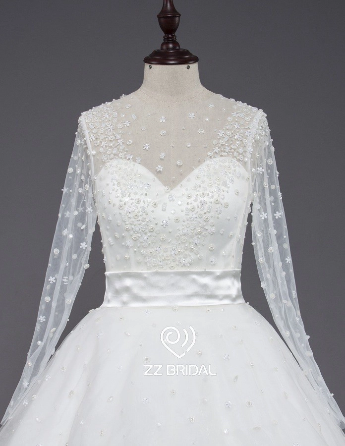 ZZ Bridal 2017 Langarm Beaded A-Line Wedding Dress