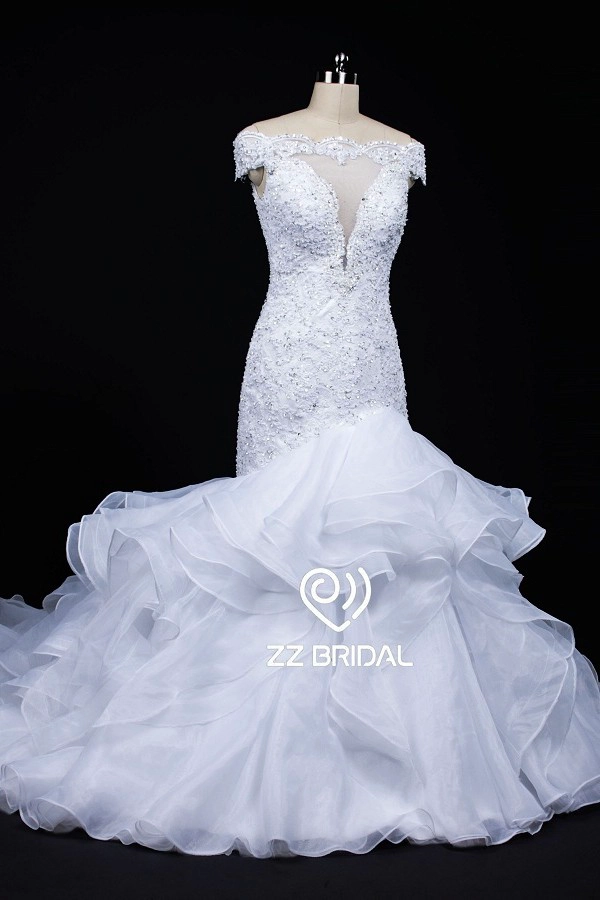 ZZ bridal 2017 off shoulder beaded and ruffled mermaid wedding dress