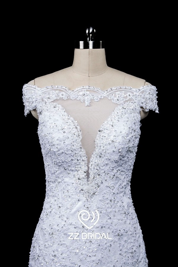 ZZ bridal 2017 off shoulder beaded and ruffled mermaid wedding dress