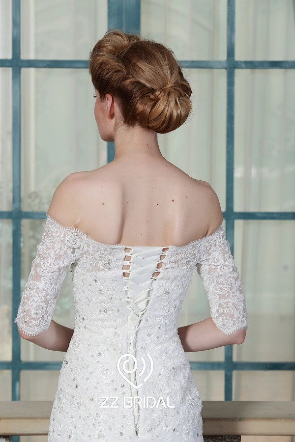 ZZ nupcial 2017 de encaje de hombro appliqued y vestido de novia con cuentas sirena